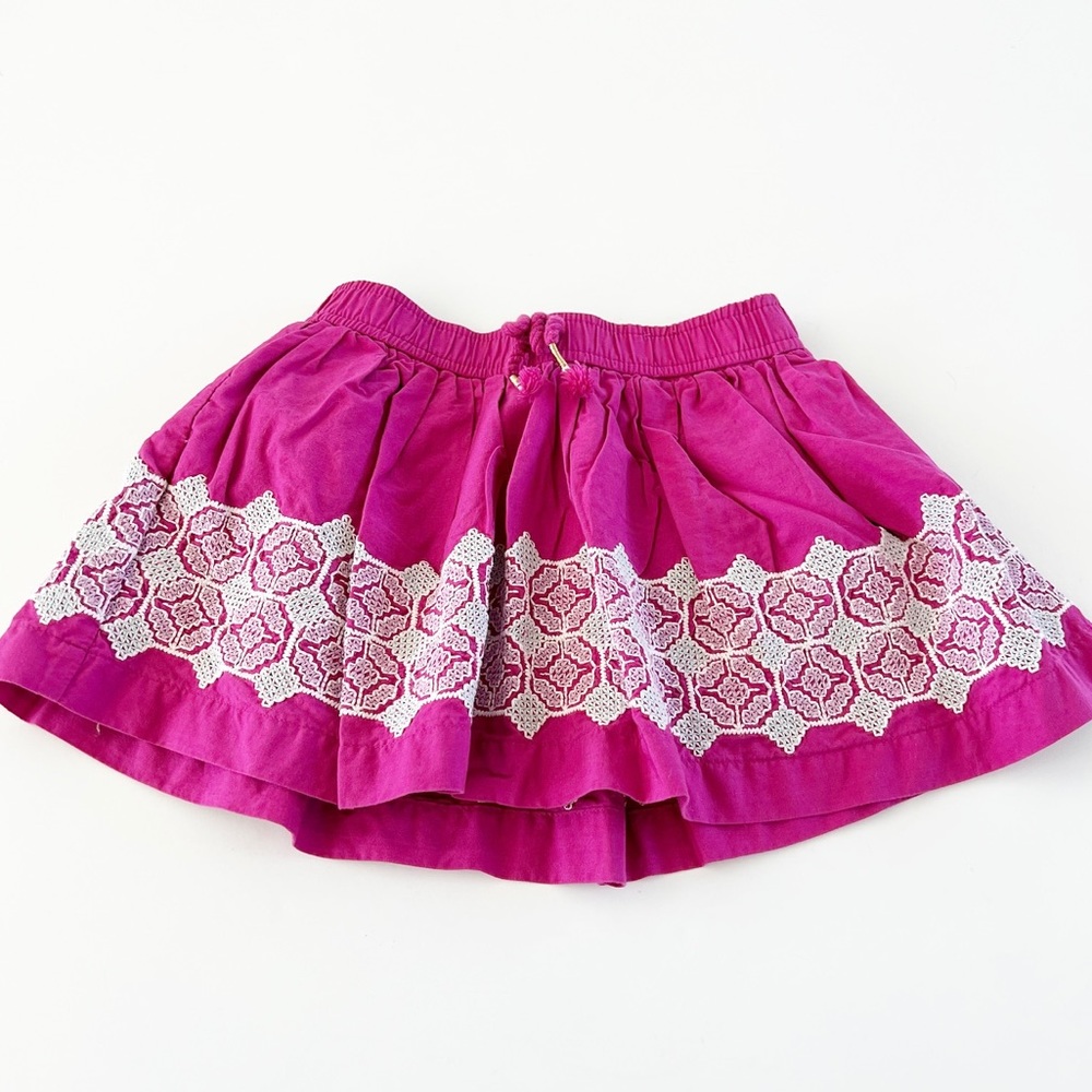 Dark Pink Magenta Flare Skirt With White Embroidery